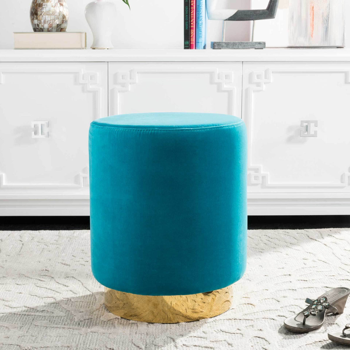Elyse Ottoman Turquoise/Brass