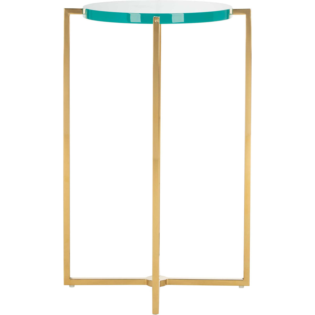 Placido Tall Round Acrylic End Table Sapphire/Gold