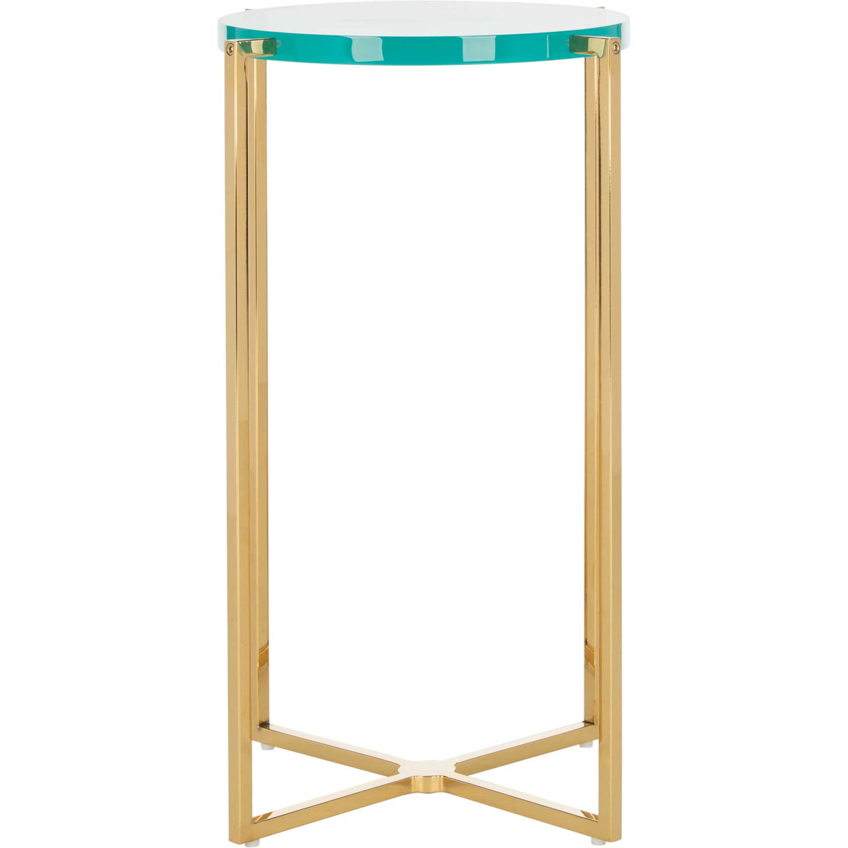 Placido Tall Round Acrylic End Table Sapphire/Gold