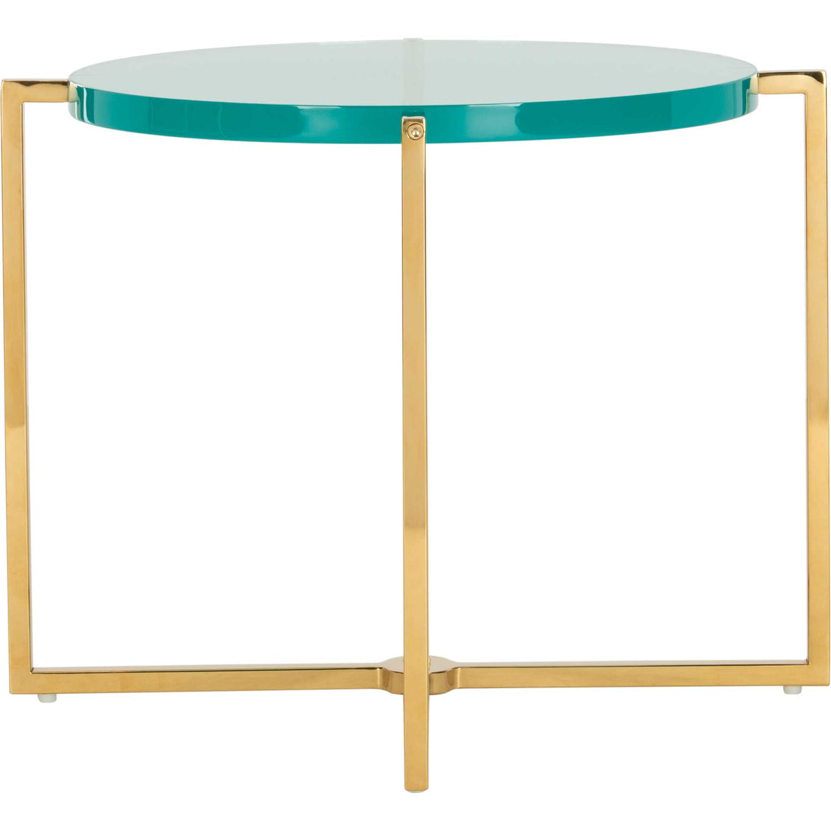 Placido Round Acrylic End Table Sapphire/Gold