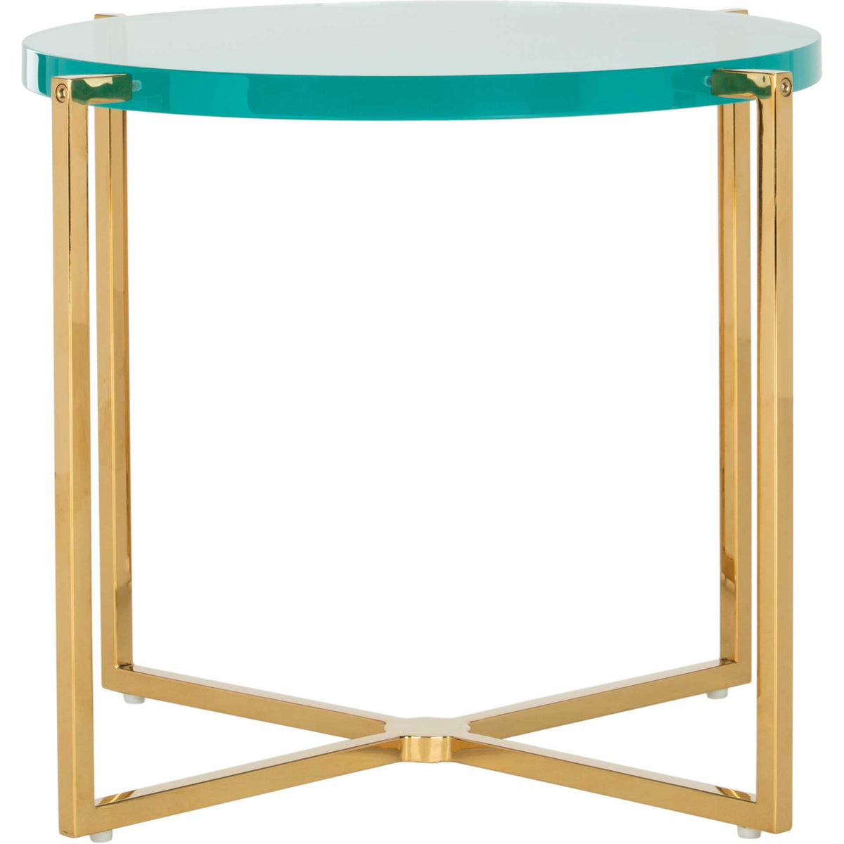 Placido Round Acrylic End Table Sapphire/Gold