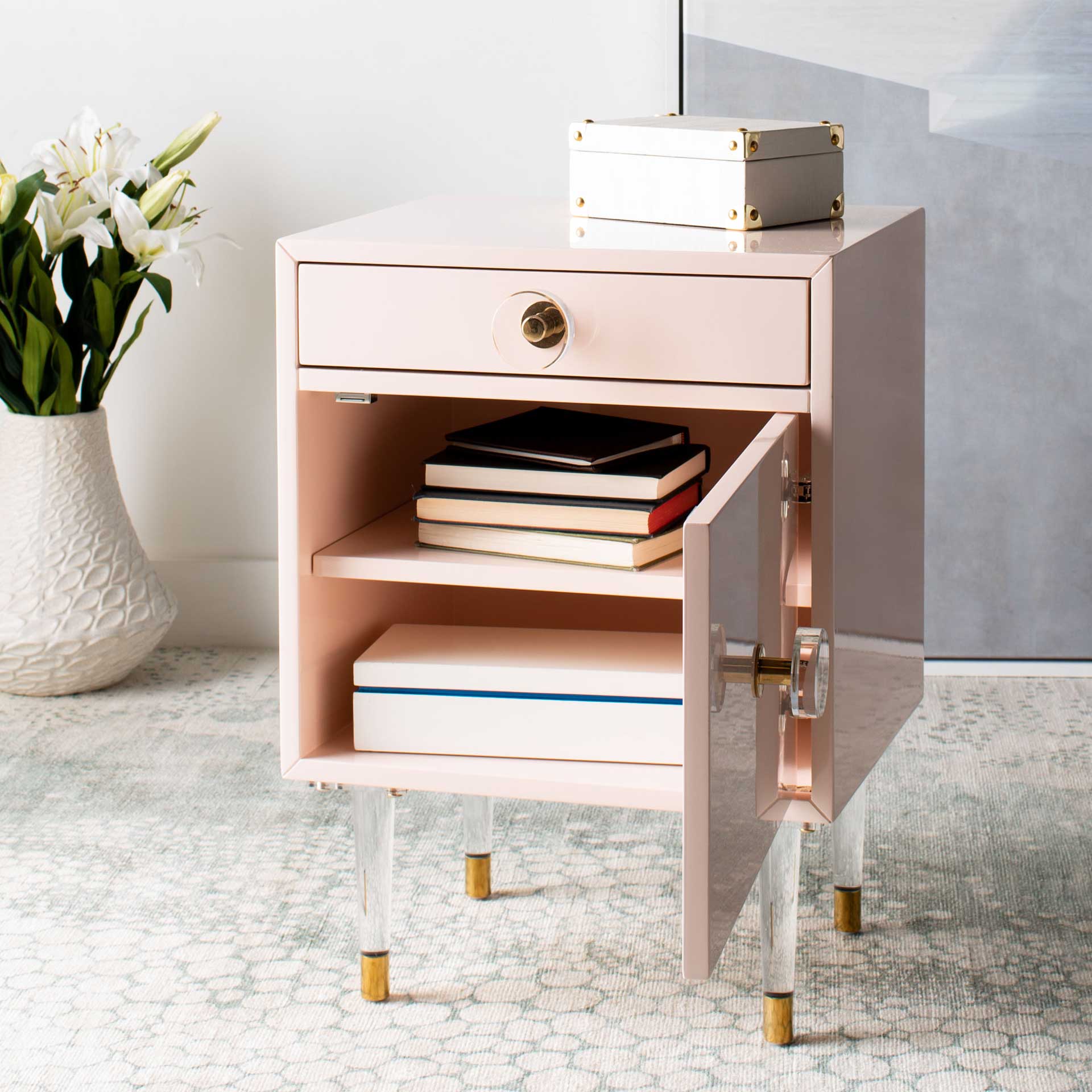 Hannity 2 Drawer Nightstand Light Pink/Gold