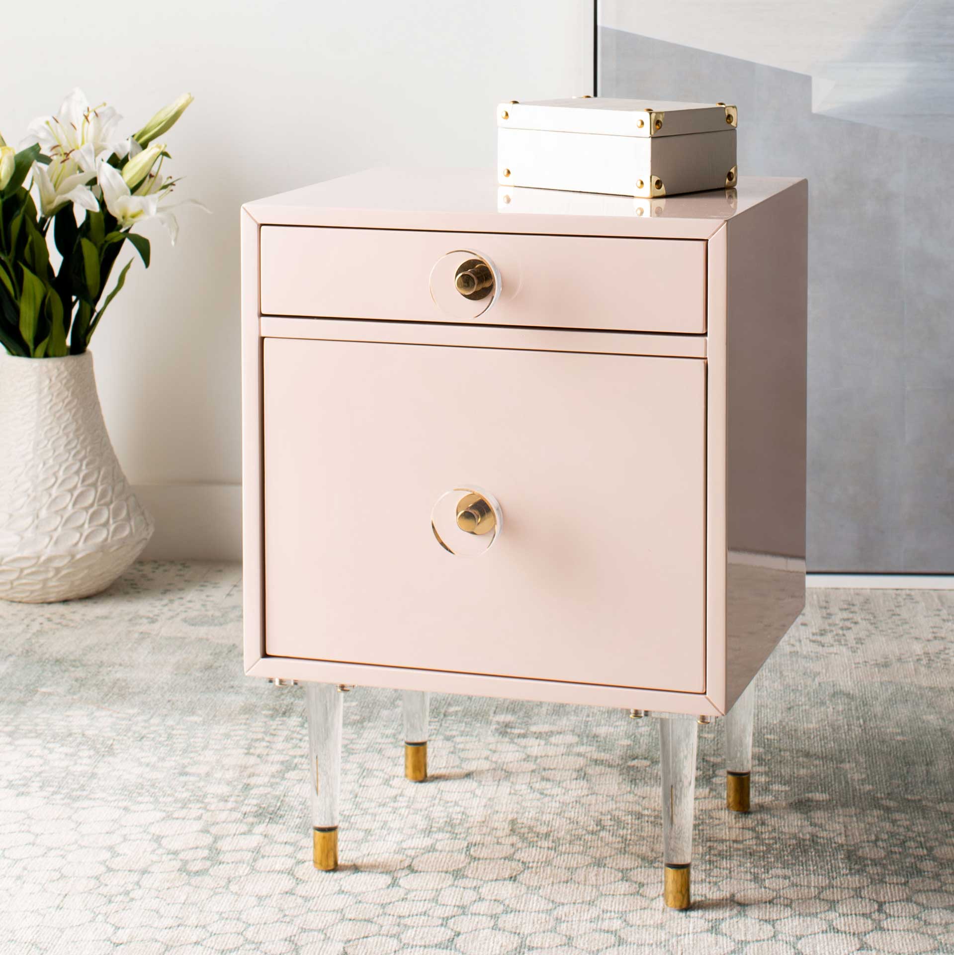 Hannity 2 Drawer Nightstand Light Pink/Gold
