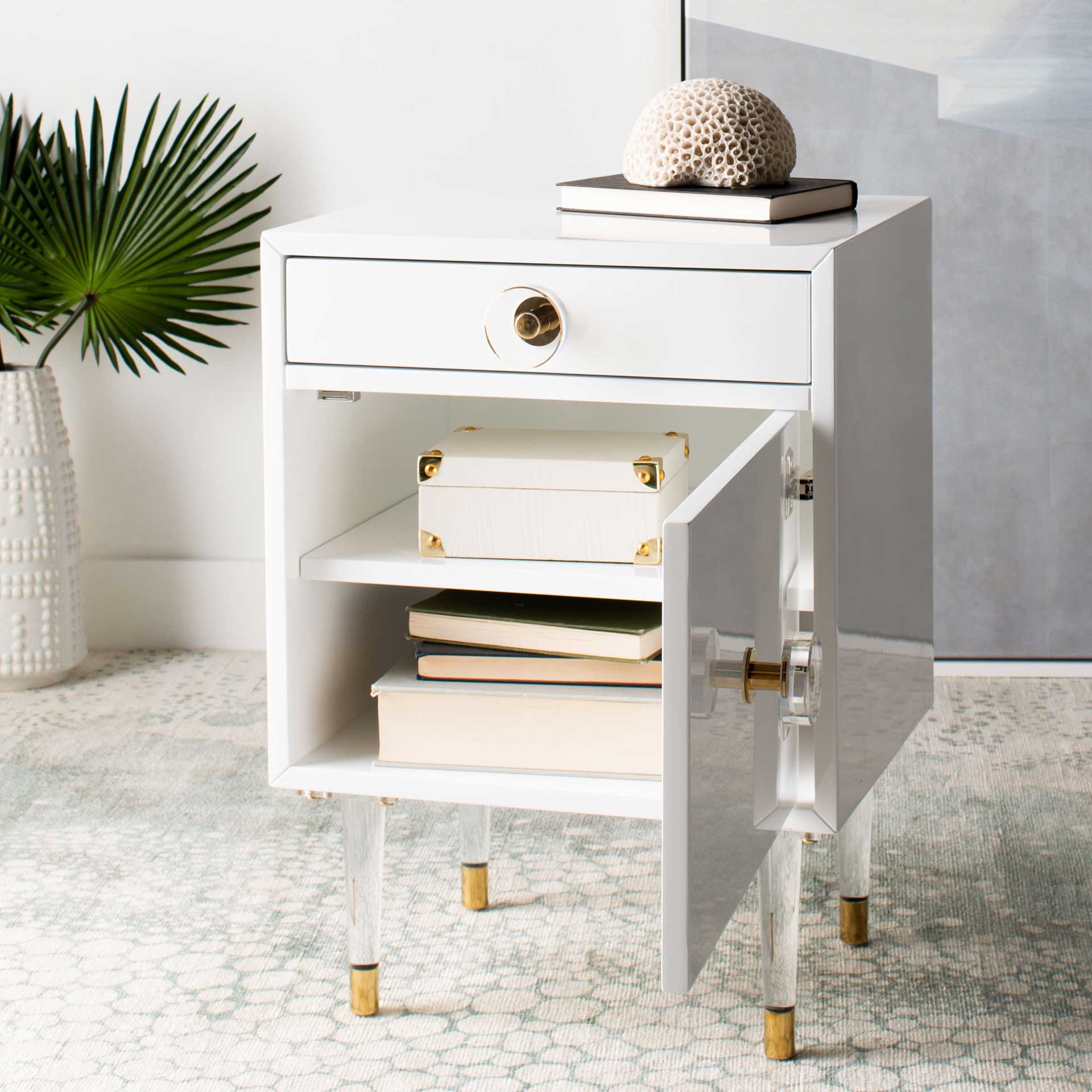 Hannity 2 Drawer Nightstand White/Gold