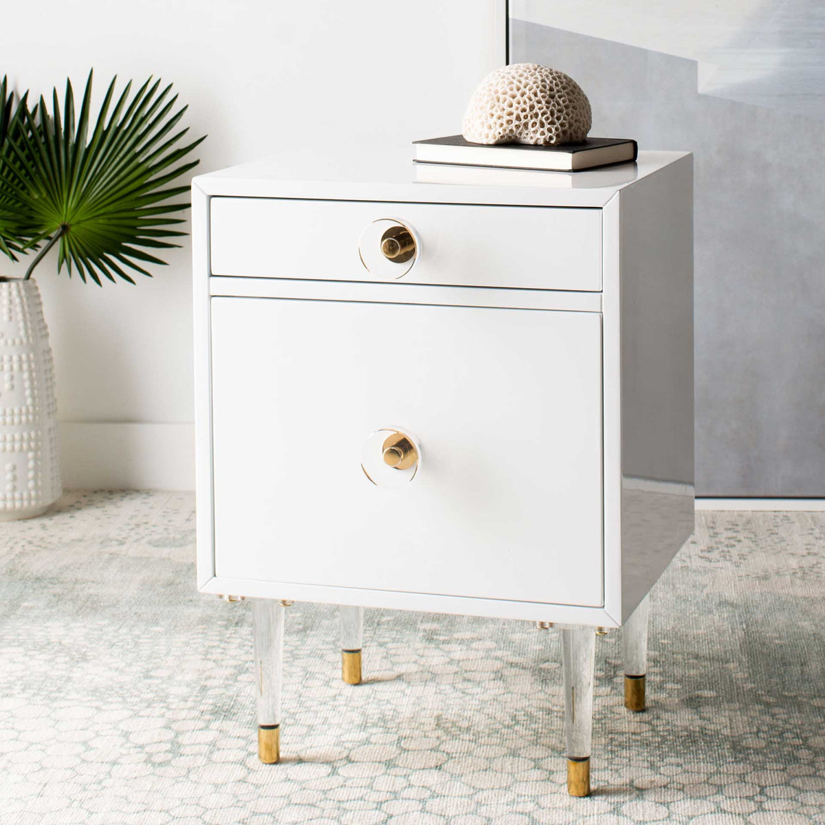 Hannity 2 Drawer Nightstand White/Gold