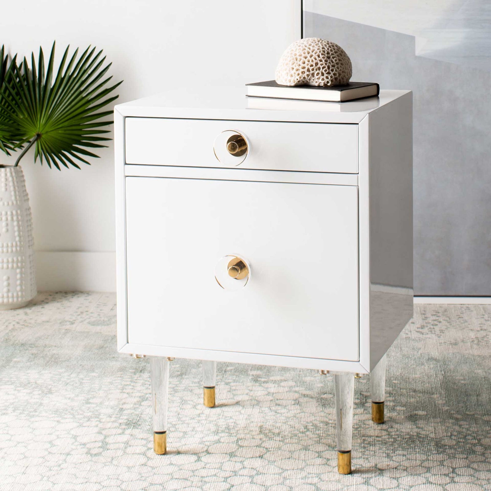 Hannity 2 Drawer Nightstand White/Gold