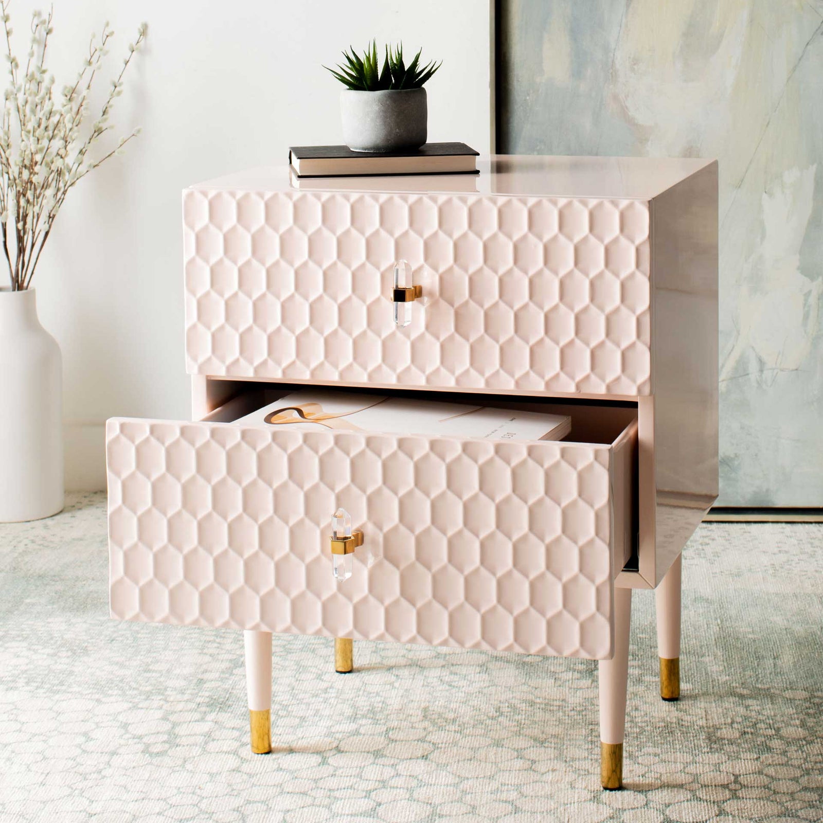 Nevaeh 2 Drawer Side Table Light Pink/Gold