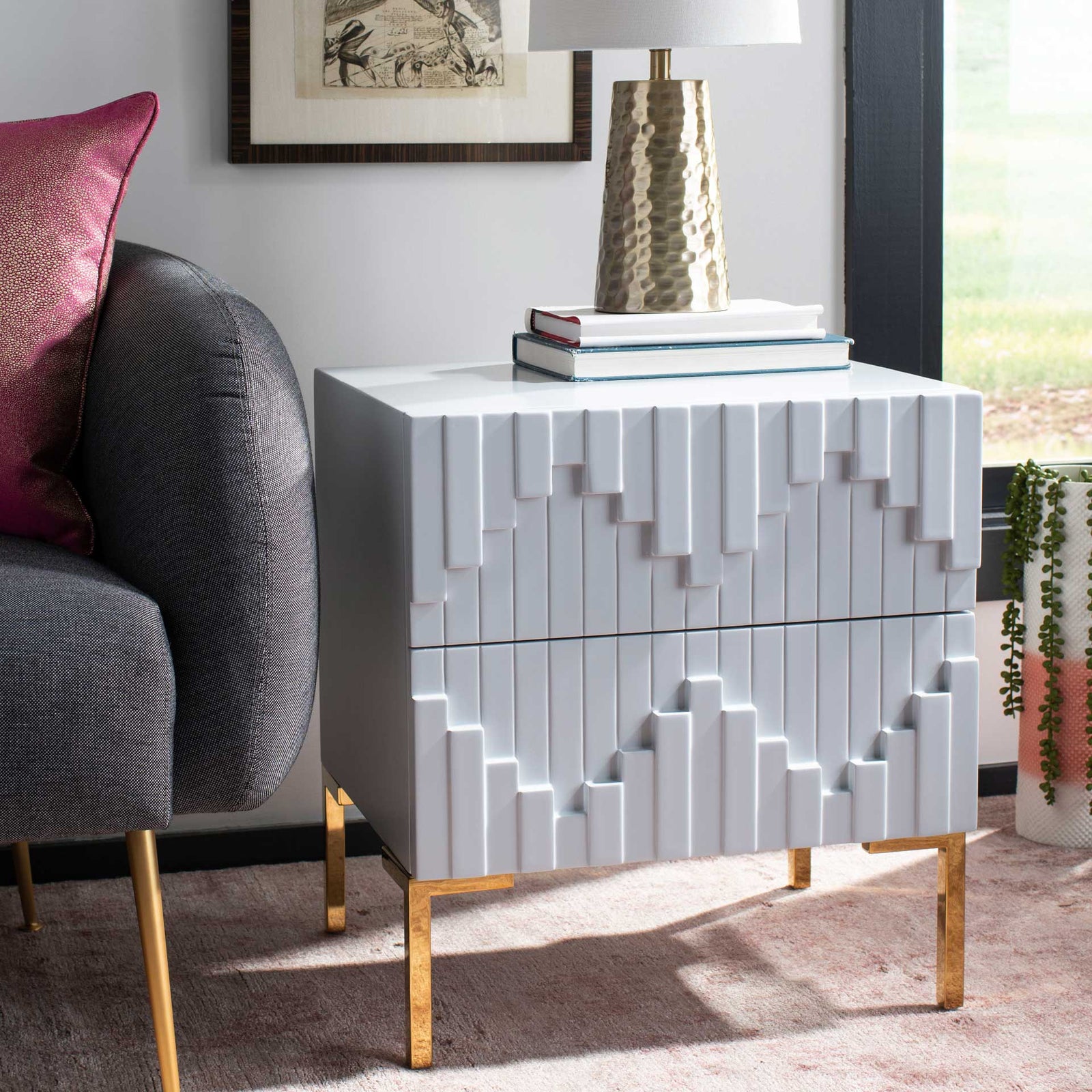 Alana Zigzag Side Table Gray/Gold