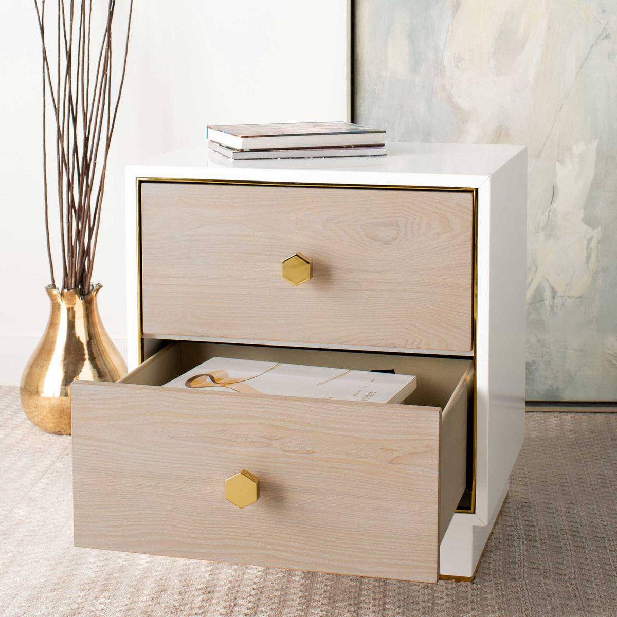Kobe 2 Drawer Nightstand White/Gold