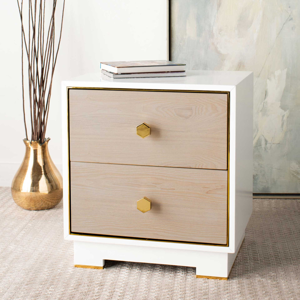 Kobe 2 Drawer Nightstand White/Gold