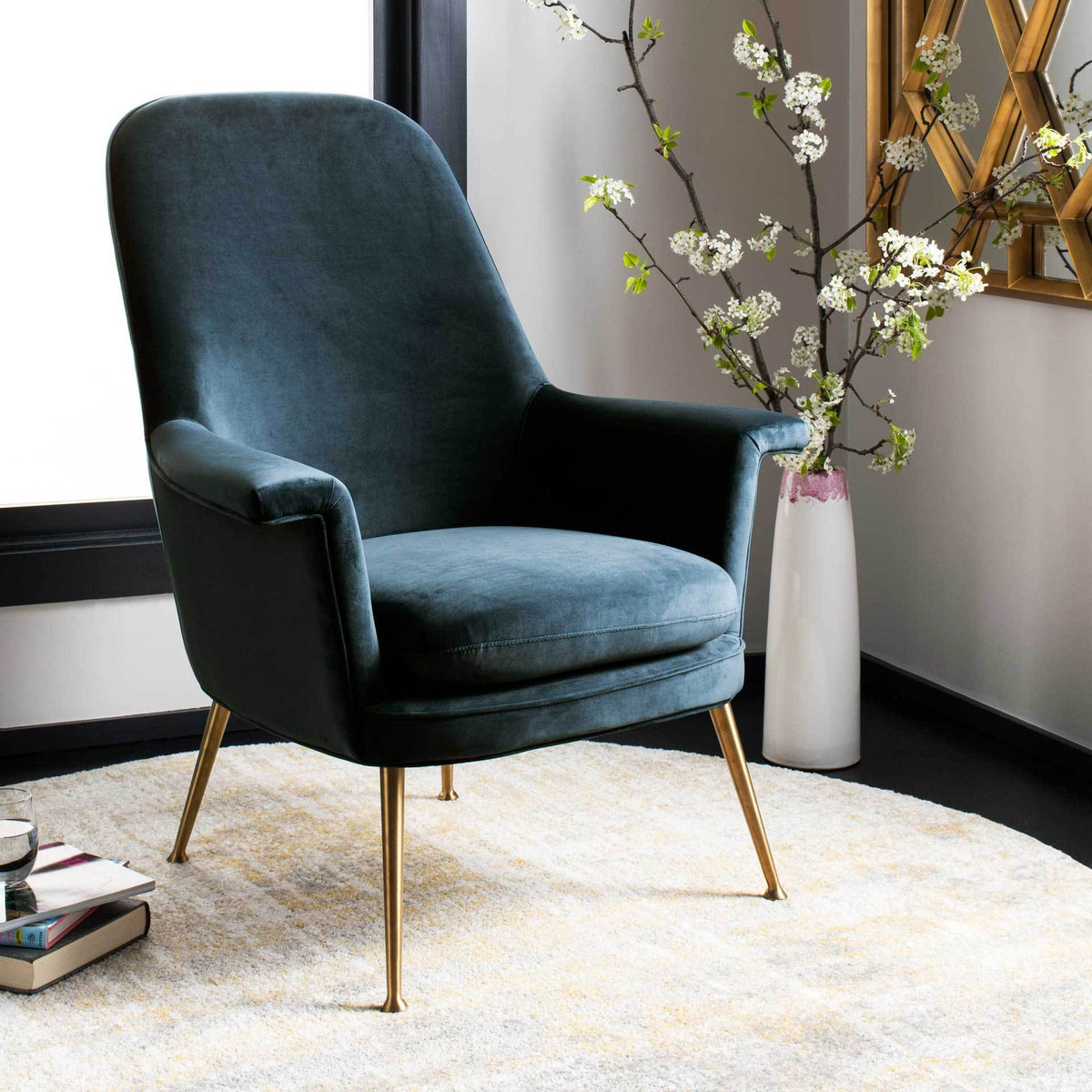Aidan Velvet Arm Chair Navy/Gold