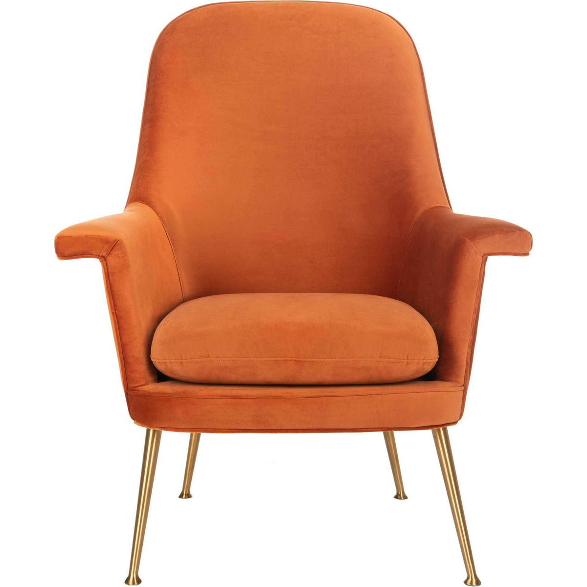 A high rounded back, padded arms, and soft sienna velvet create a welcoming place to sit || SFV4701C || front_studio