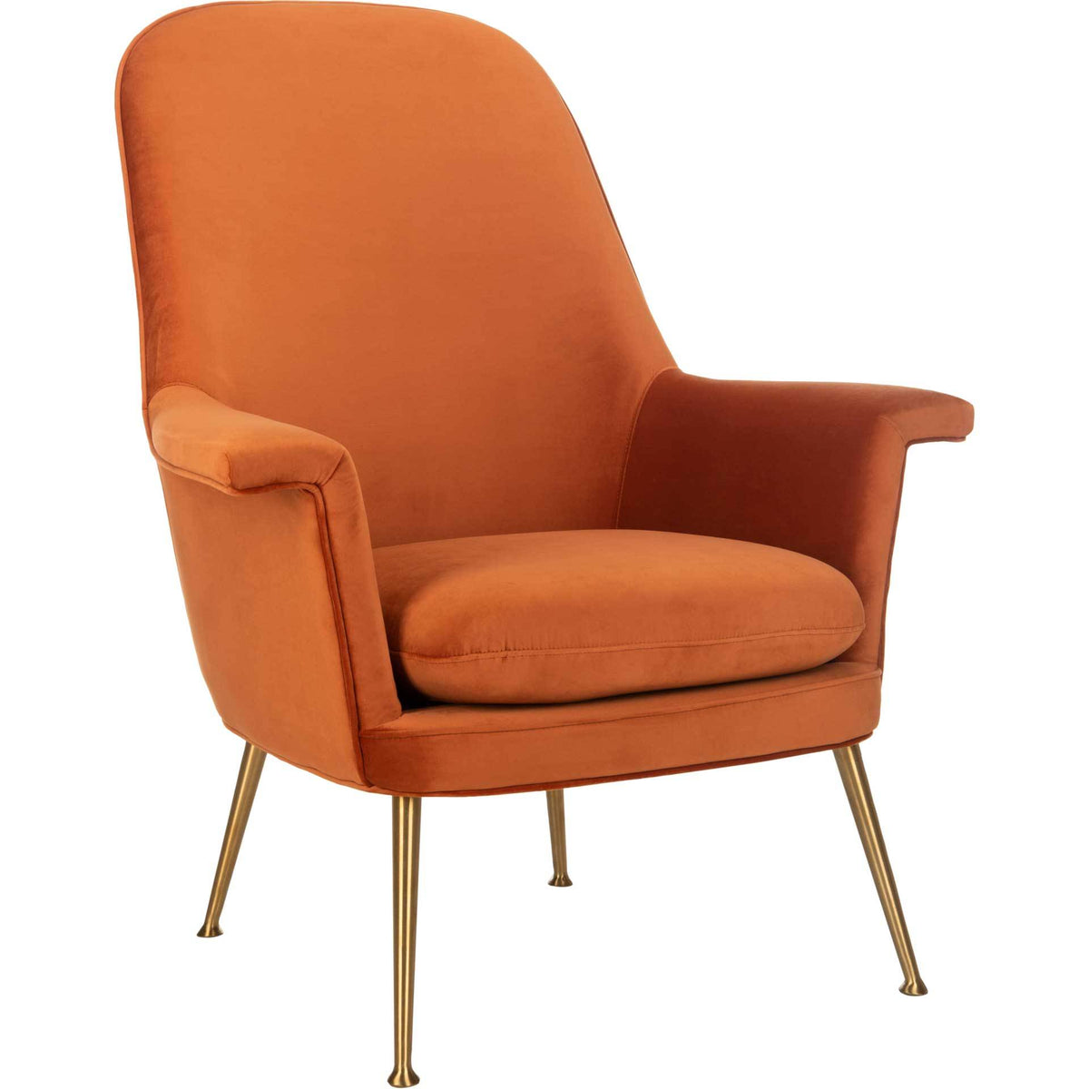 Sienna velvet wraps a tall, gently curved back and plush seat above tapered gold legs || SFV4701C || front_angle_studio