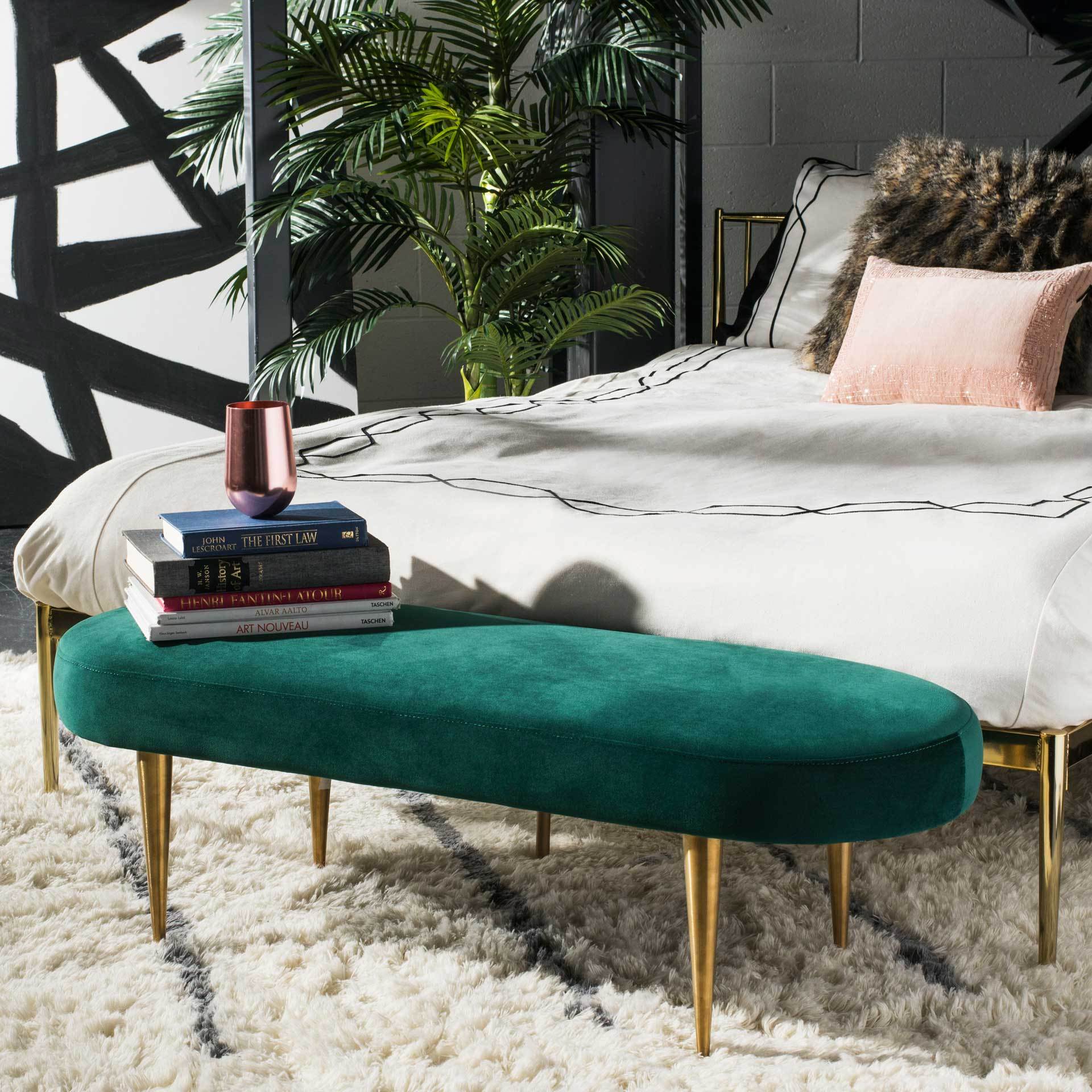 Colette Velvet Oval Bench Emerald/Gold