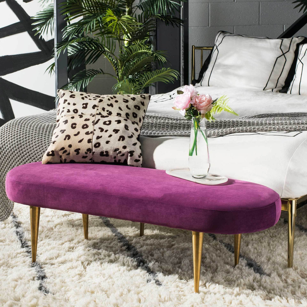 Colette Velvet Oval Bench Plum/Gold