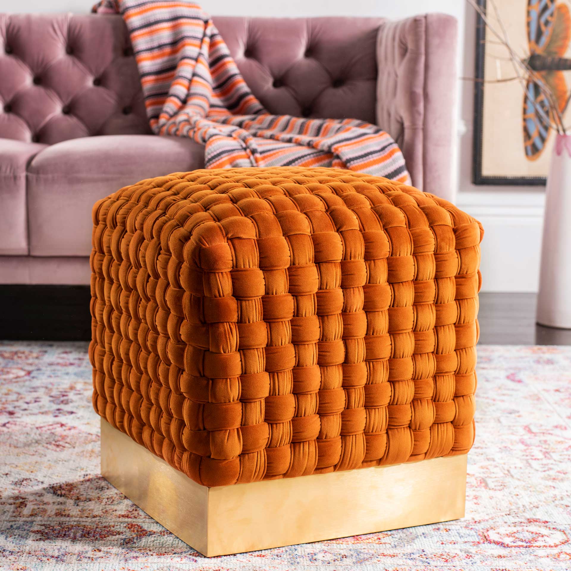 Ramona Woven Velvet Ottoman Sienna