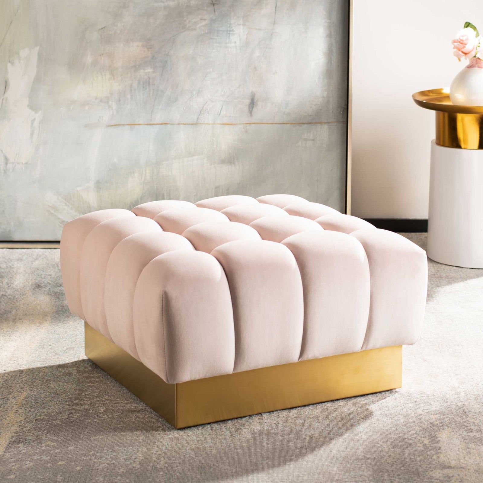 Himi Square Tufted Ottoman Light Pink