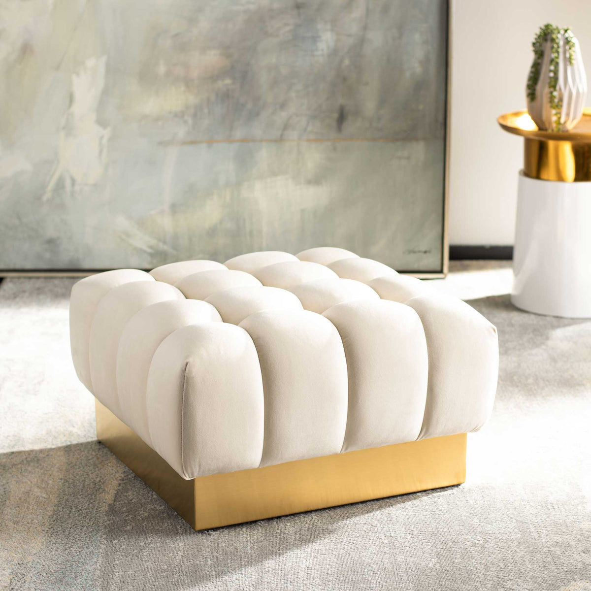 Himi Square Tufted Ottoman Cream