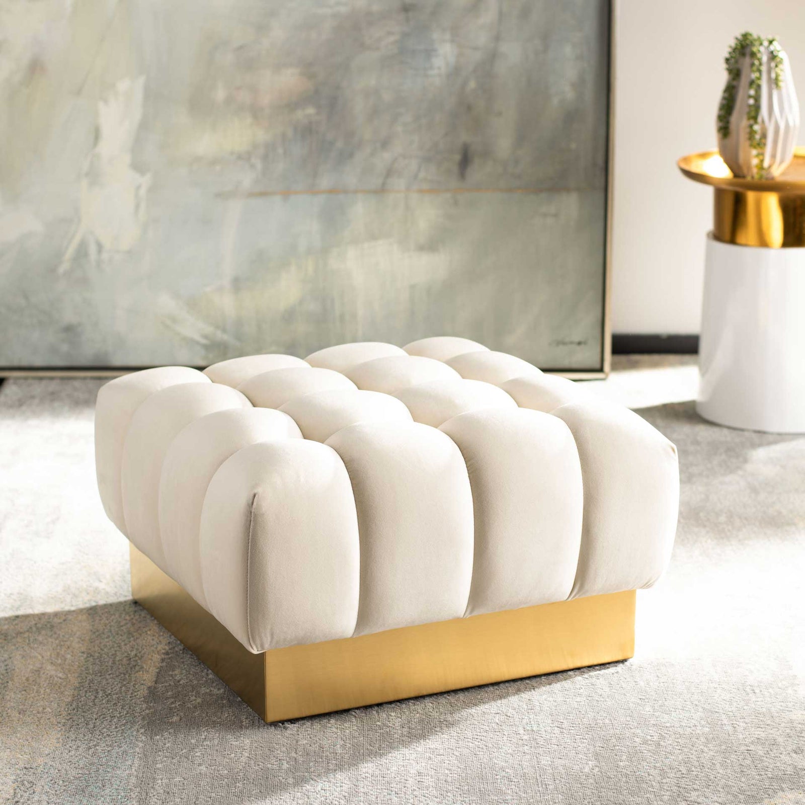 Himi Square Tufted Ottoman Cream