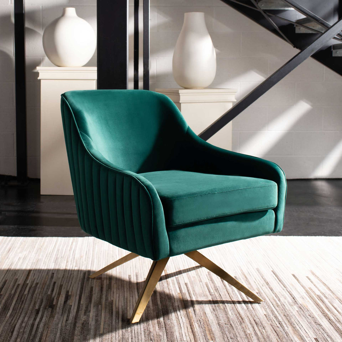 Leif Channeled Velvet Accent Chair Emerald