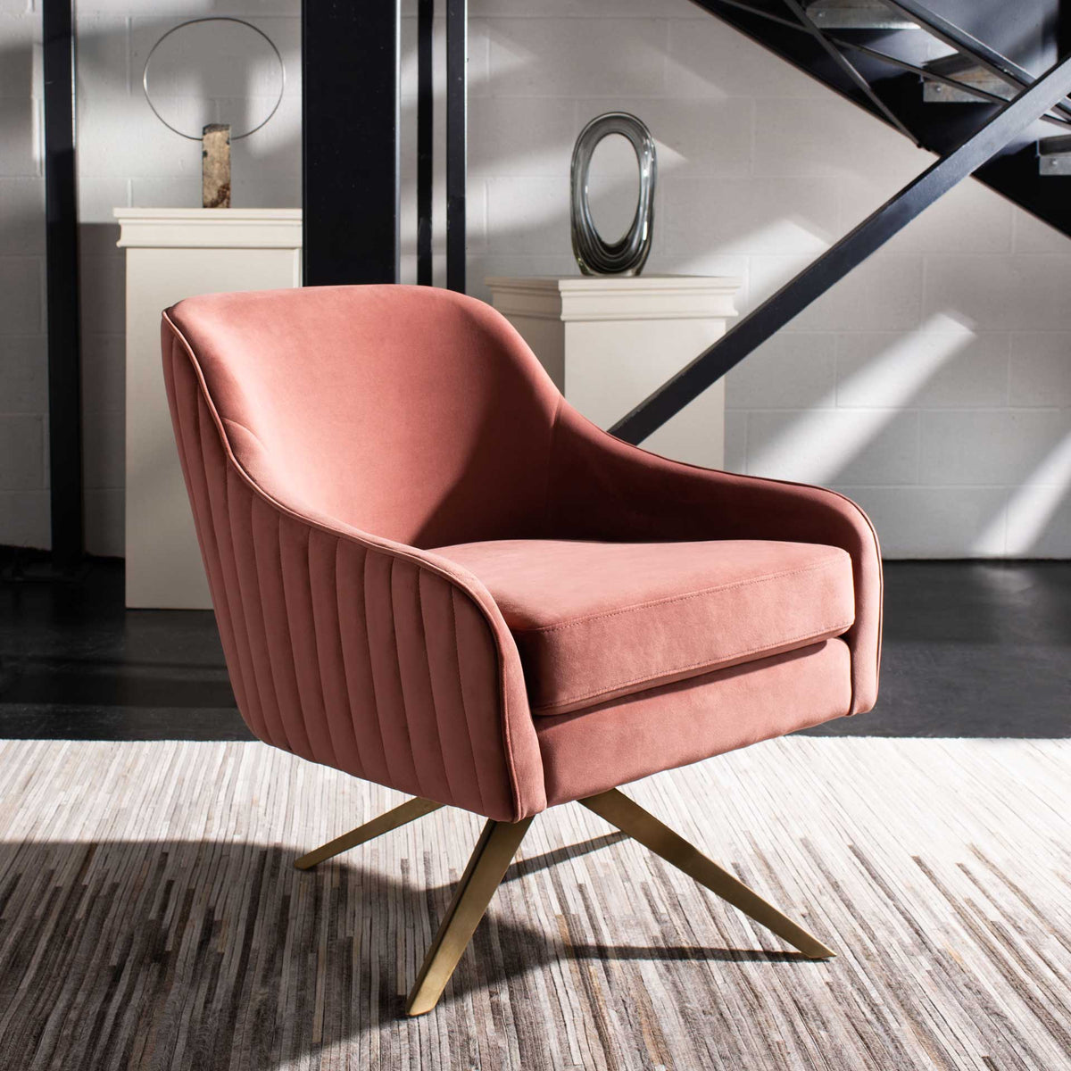 Leif Channeled Velvet Accent Chair Dusty Rose