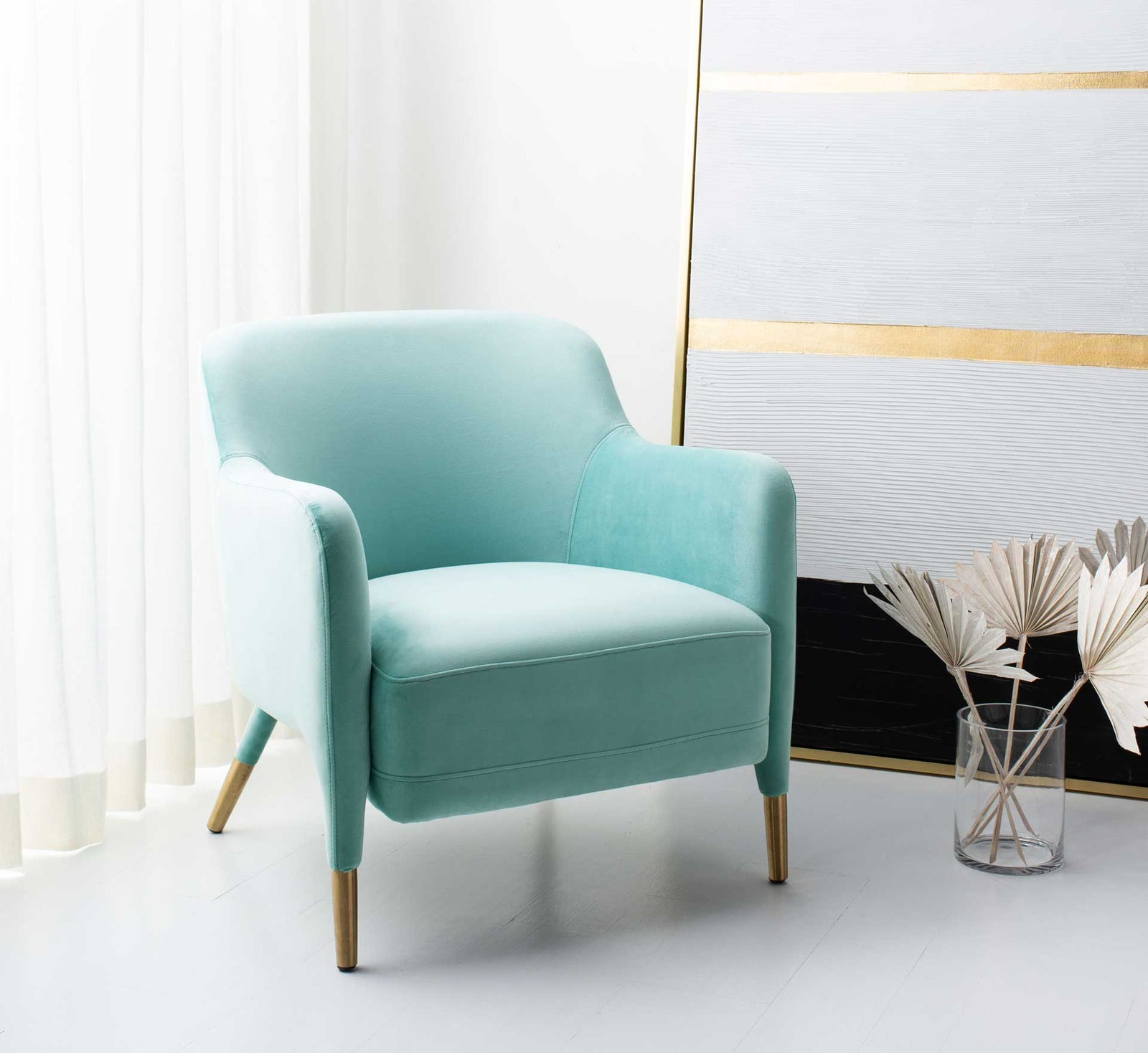 Tobias Velvet Arm Chair Aqua