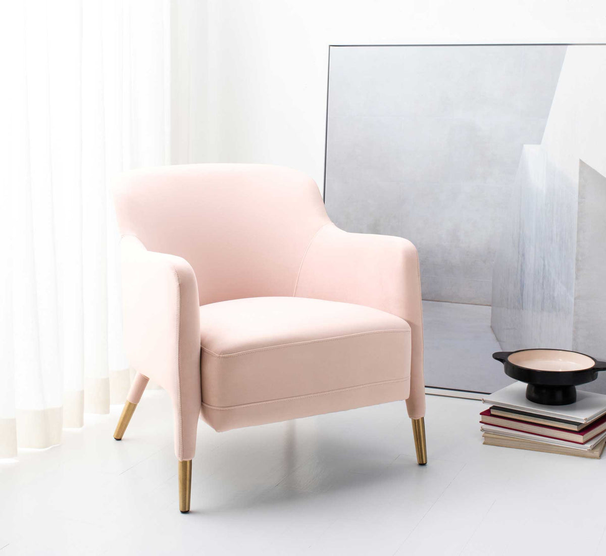 Tobias Velvet Arm Chair Light Pink