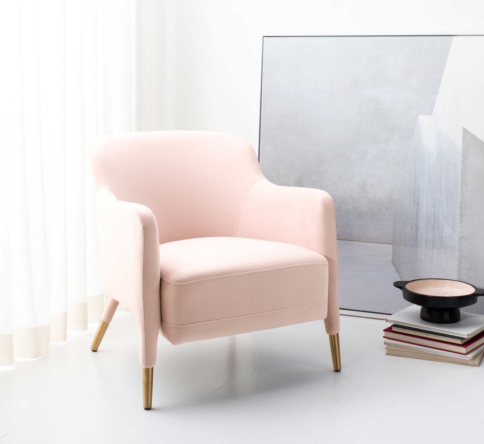 Tobias Velvet Arm Chair Light Pink