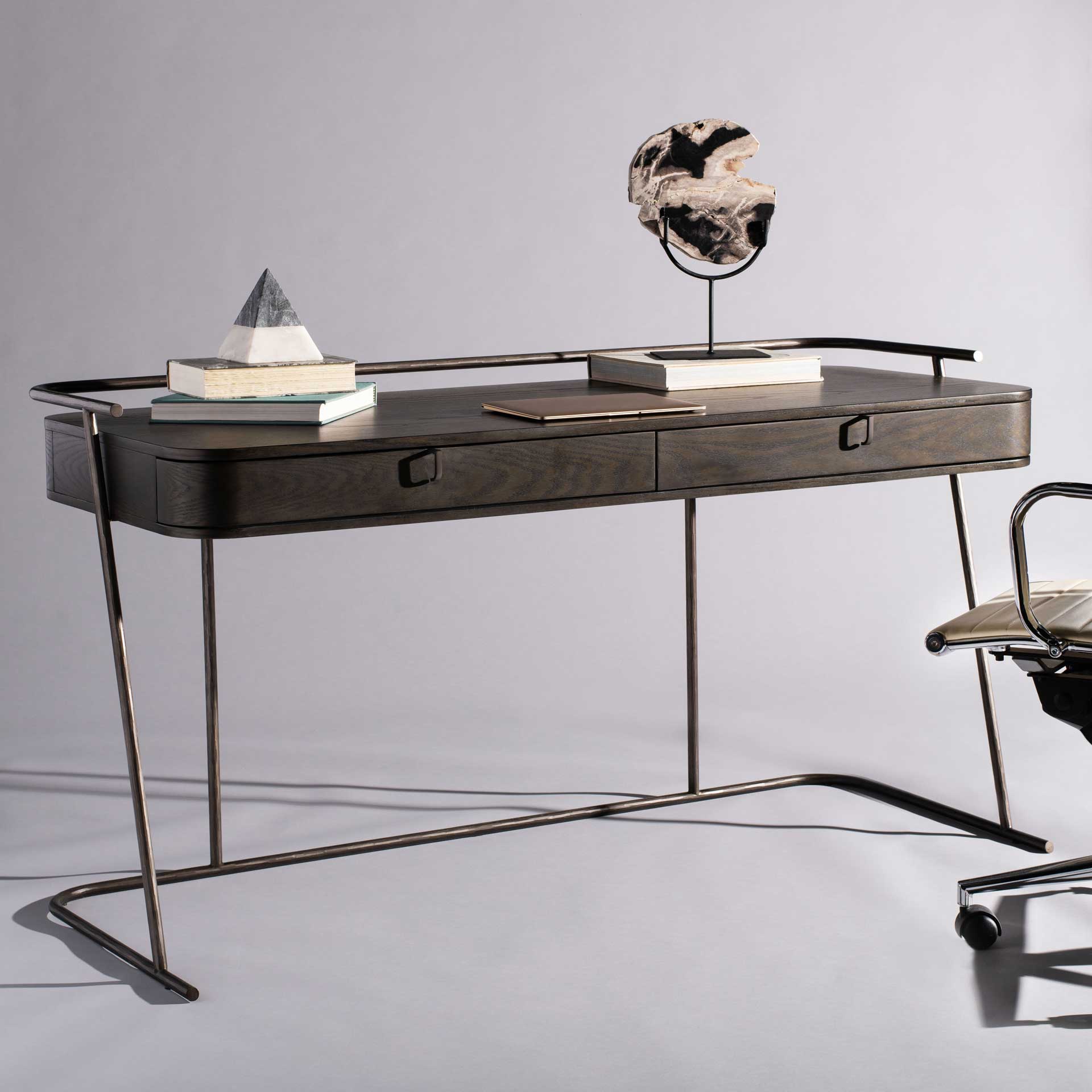 Feachey Modern Wood Desk Dark Walnut