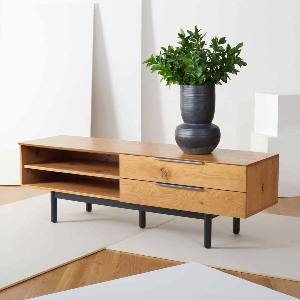 Geri 2 Drawer Media Stand Oak/Black