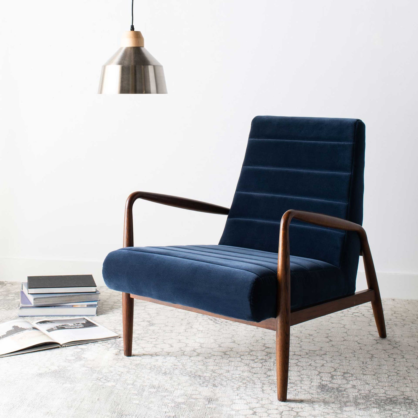 Wilson Channel Arm Chair Navy/Dark Walnut
