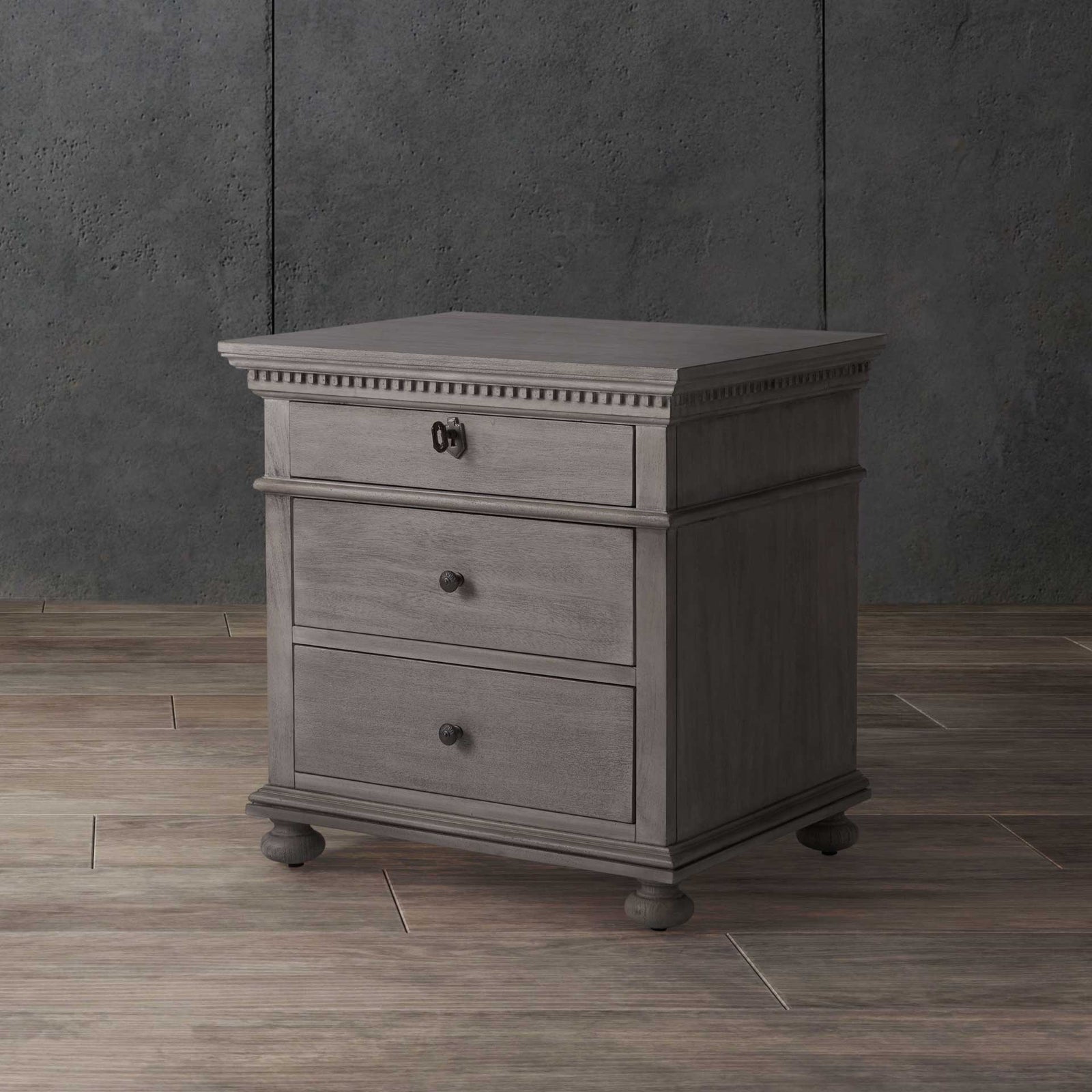 Alanis 3 Drawer Wood Nightstand Light Gray