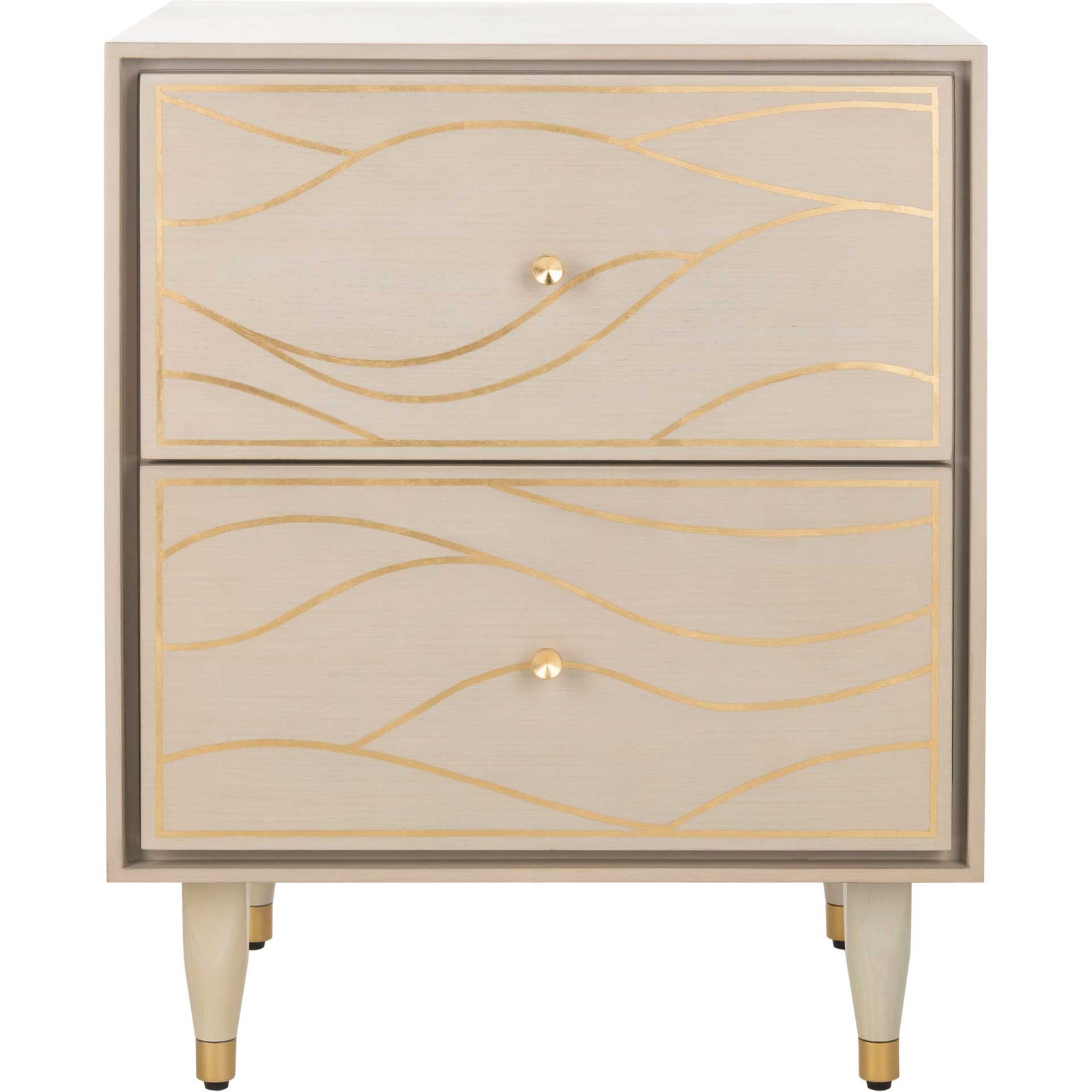 Brett Antique Gold Wave Nightstand White/Gold