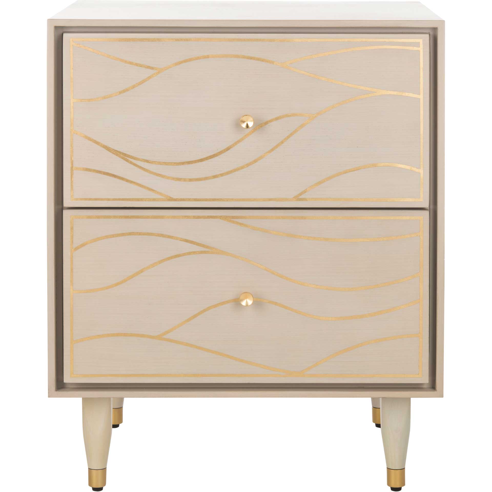 Brett Antique Gold Wave Nightstand White/Gold