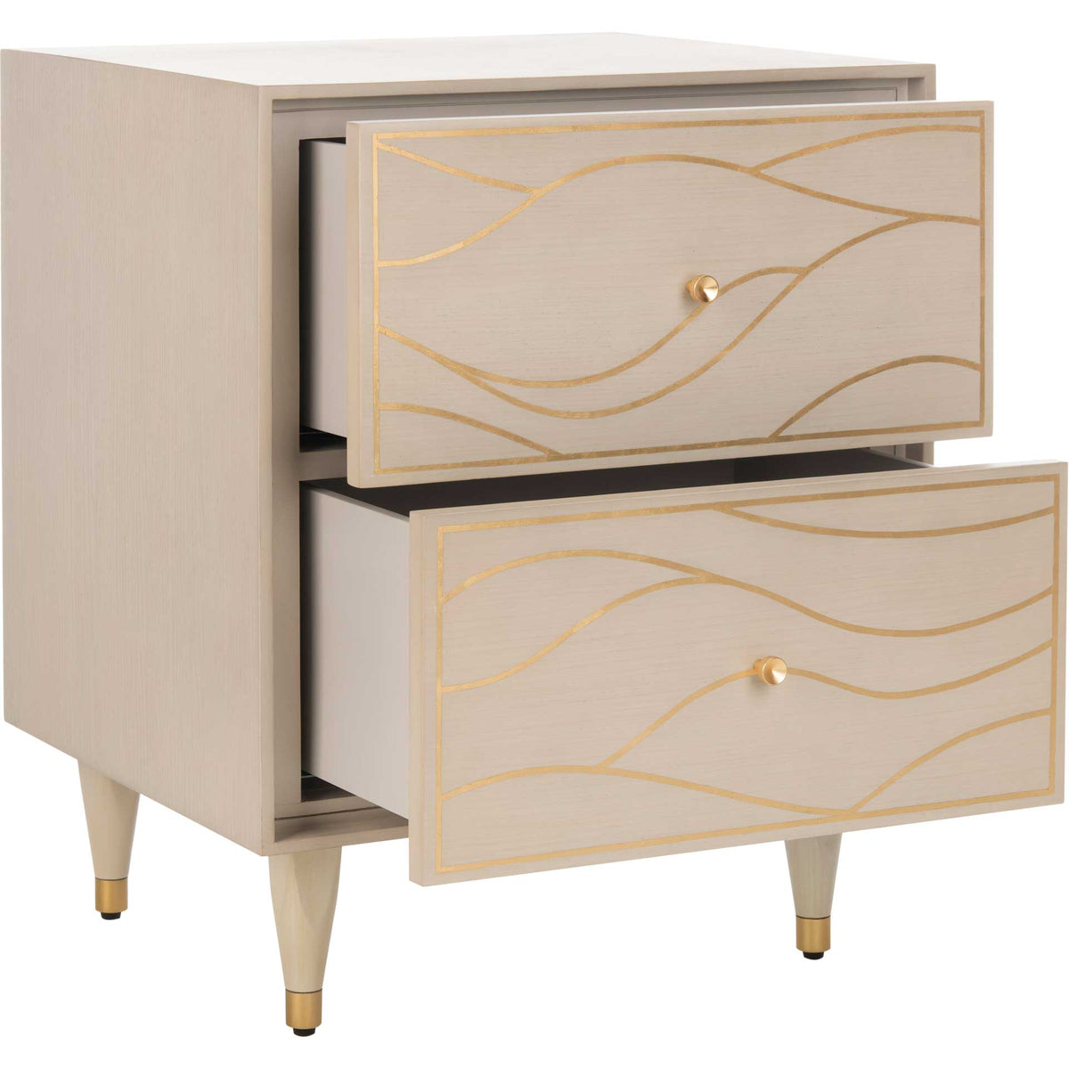 Brett Antique Gold Wave Nightstand White/Gold