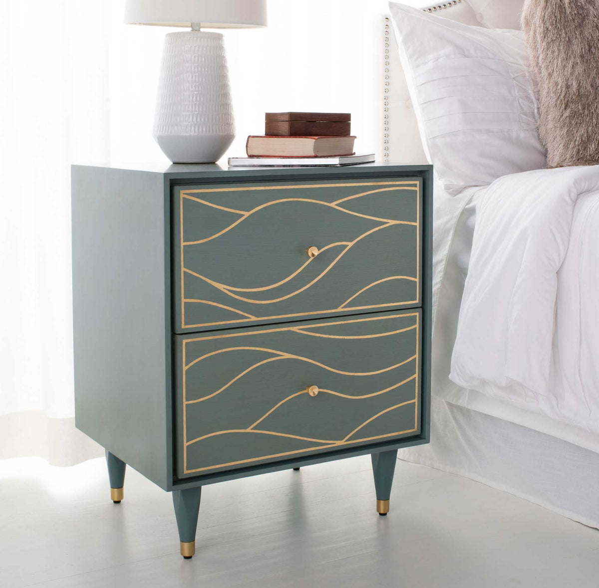 Brett Antique Gold Wave Nightstand Seafoam