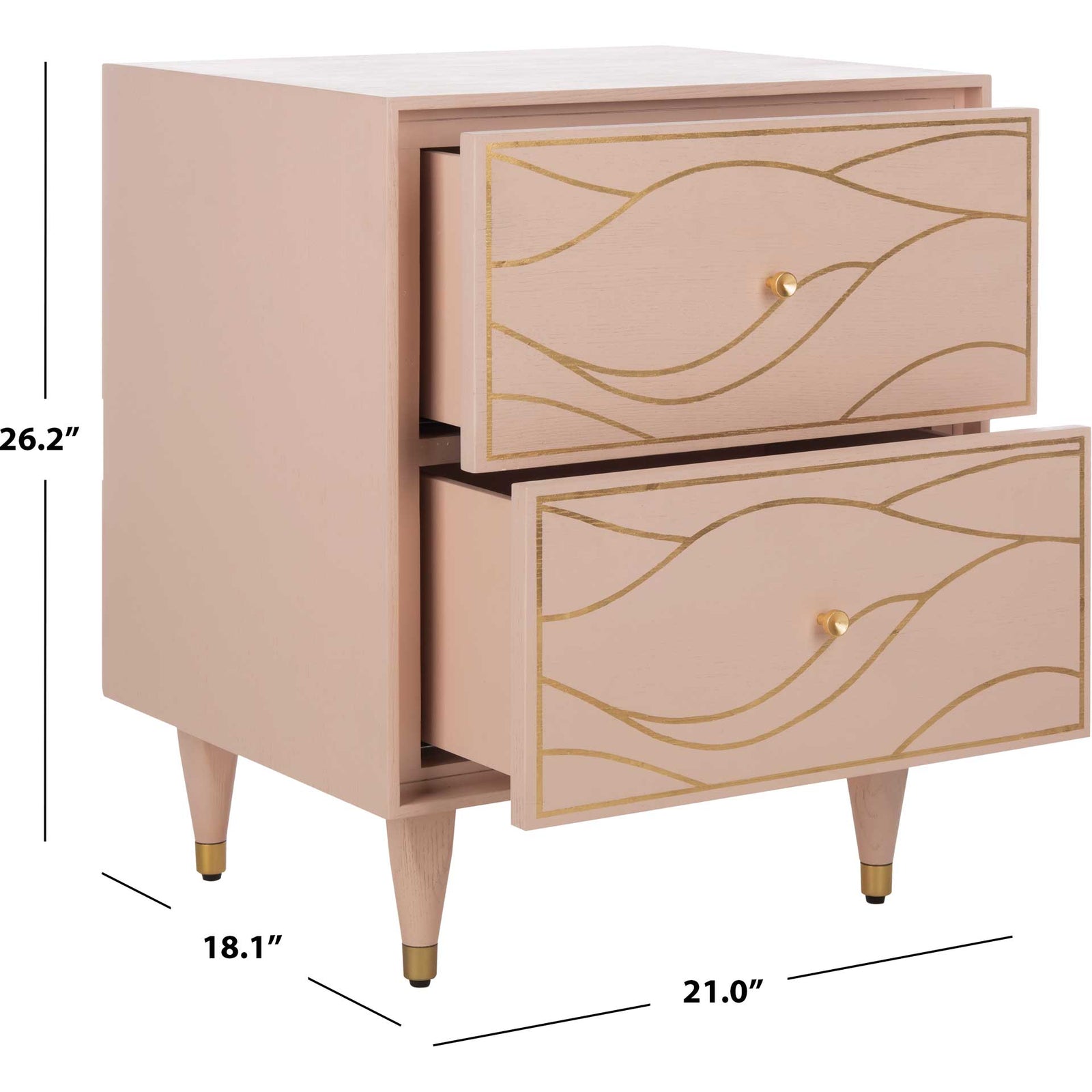 Brett Antique Gold Wave Nightstand Pink/Gold