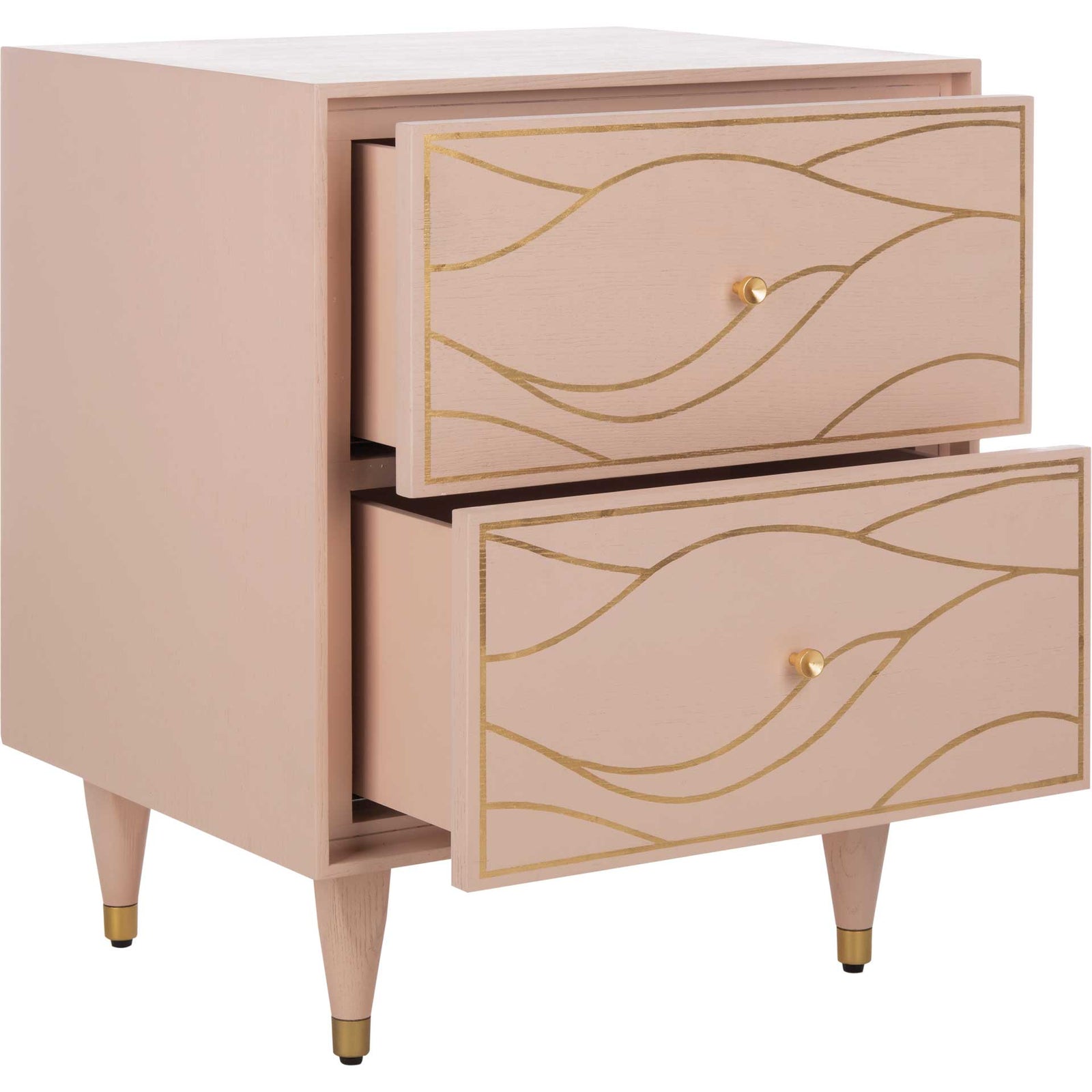 Brett Antique Gold Wave Nightstand Pink/Gold