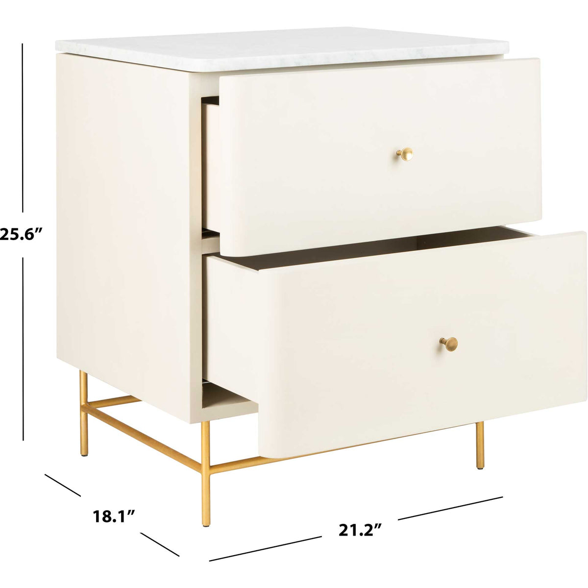 Chart 2 Drawer Nightstand White/Gold