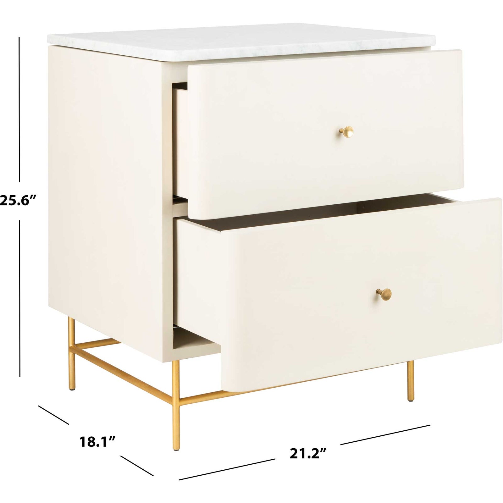 Chart 2 Drawer Nightstand White/Gold