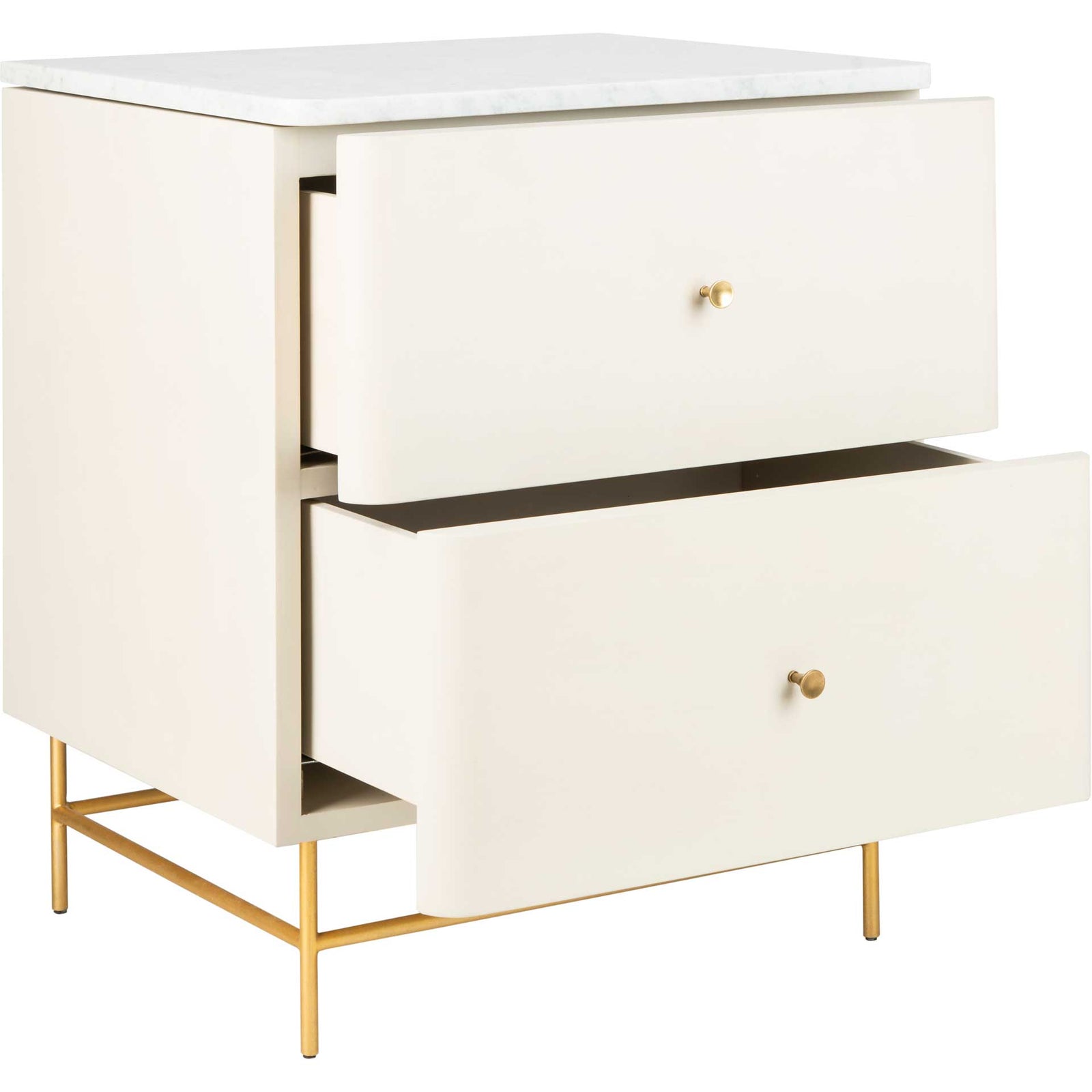 Chart 2 Drawer Nightstand White/Gold