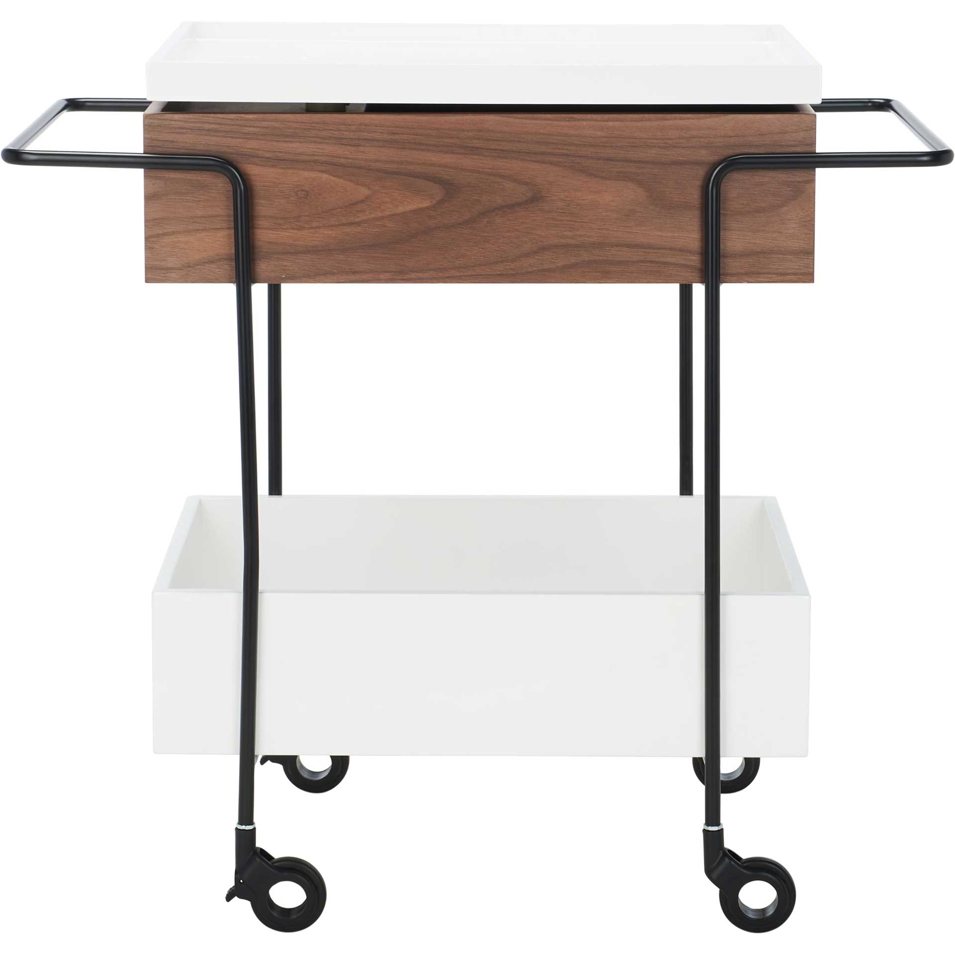 Scandlee Tray Bar Cart Walnut/White/Black