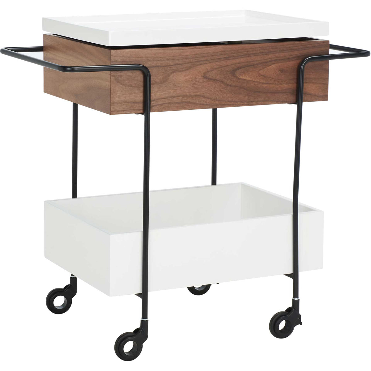 Scandlee Tray Bar Cart Walnut/White/Black