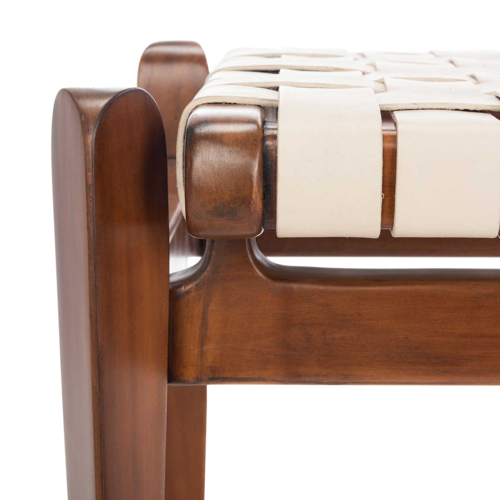 Diya Leather Bench White/Light Brown