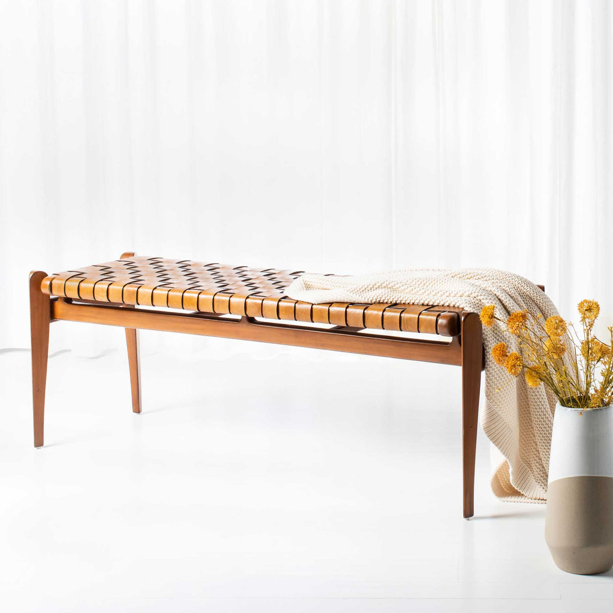 Diya Leather Bench Brown/Light Brown