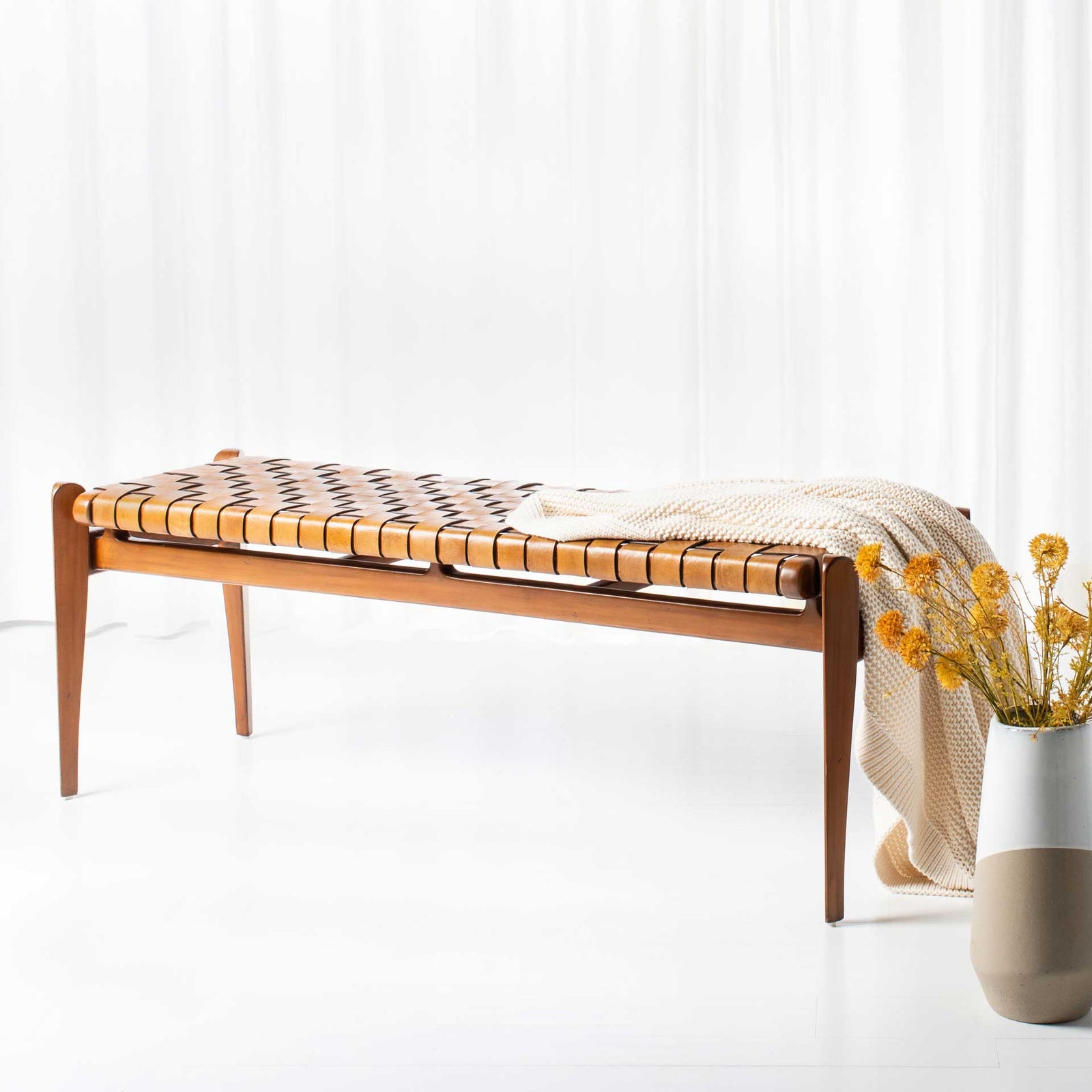 Diya Leather Bench Brown/Light Brown