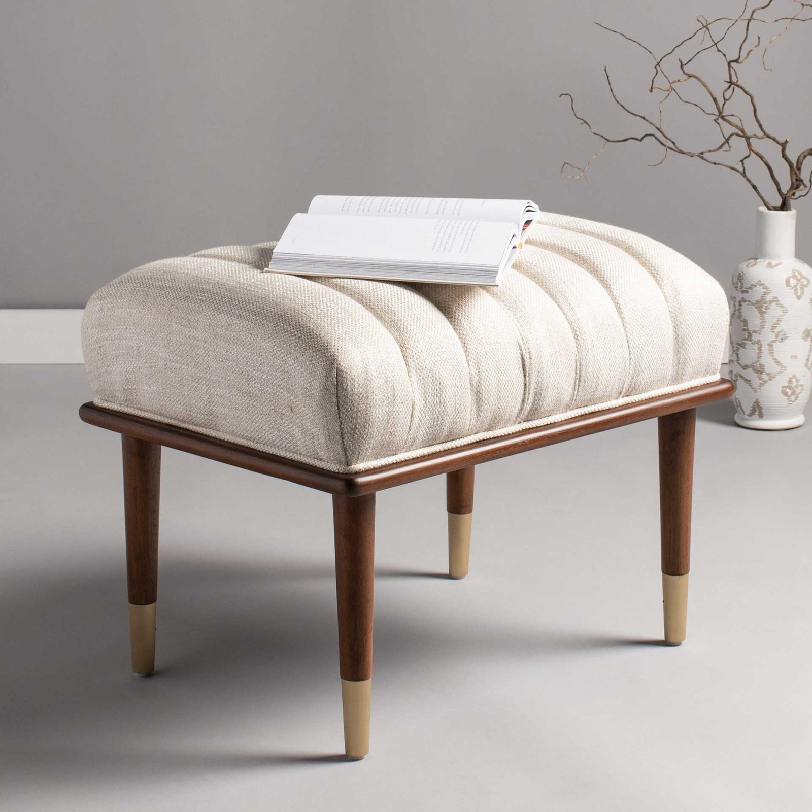 Flourish Mid-Century Ottoman Cream
