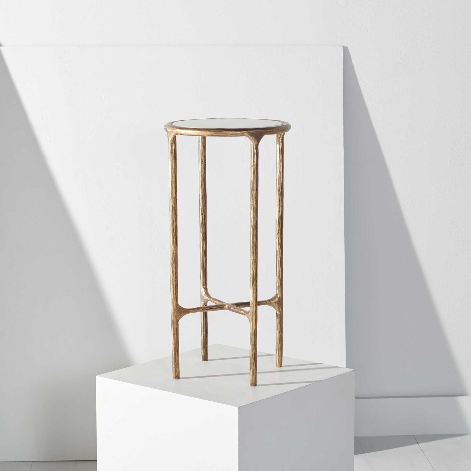 Jenesis Metal Tall Round End Table Brass/White