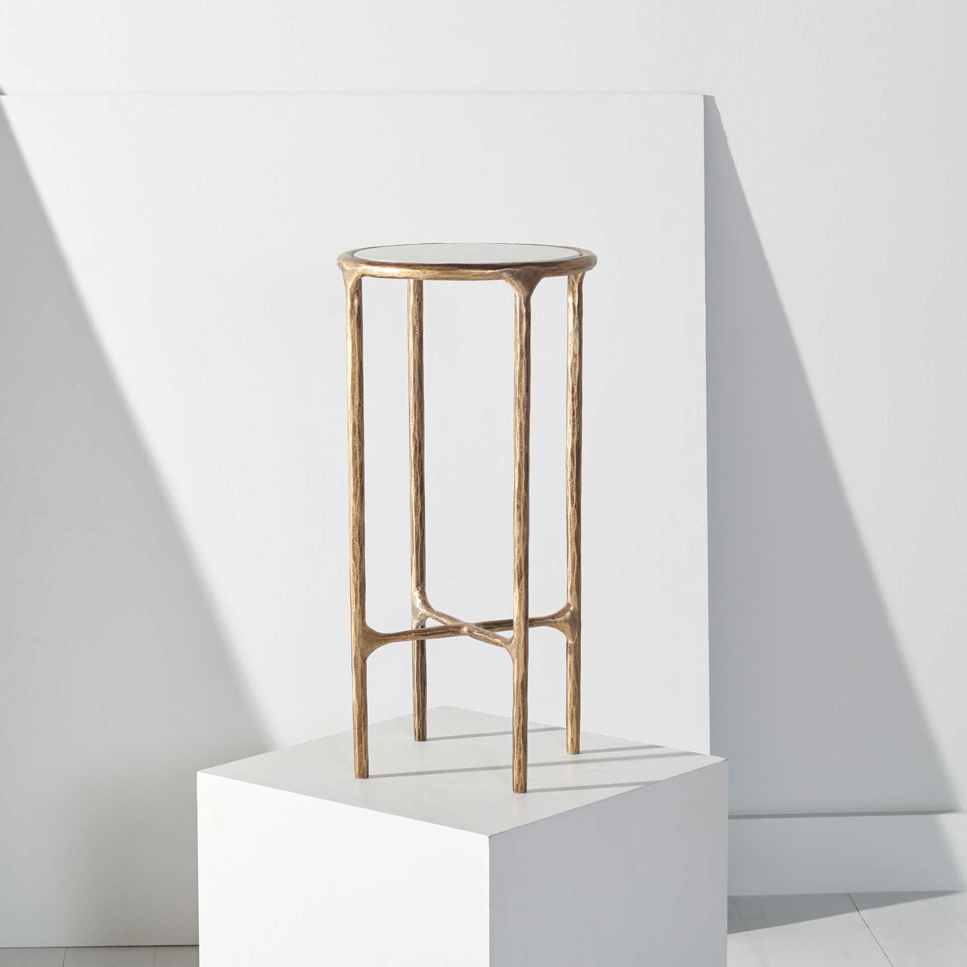 Jenesis Metal Tall Round End Table Brass/White