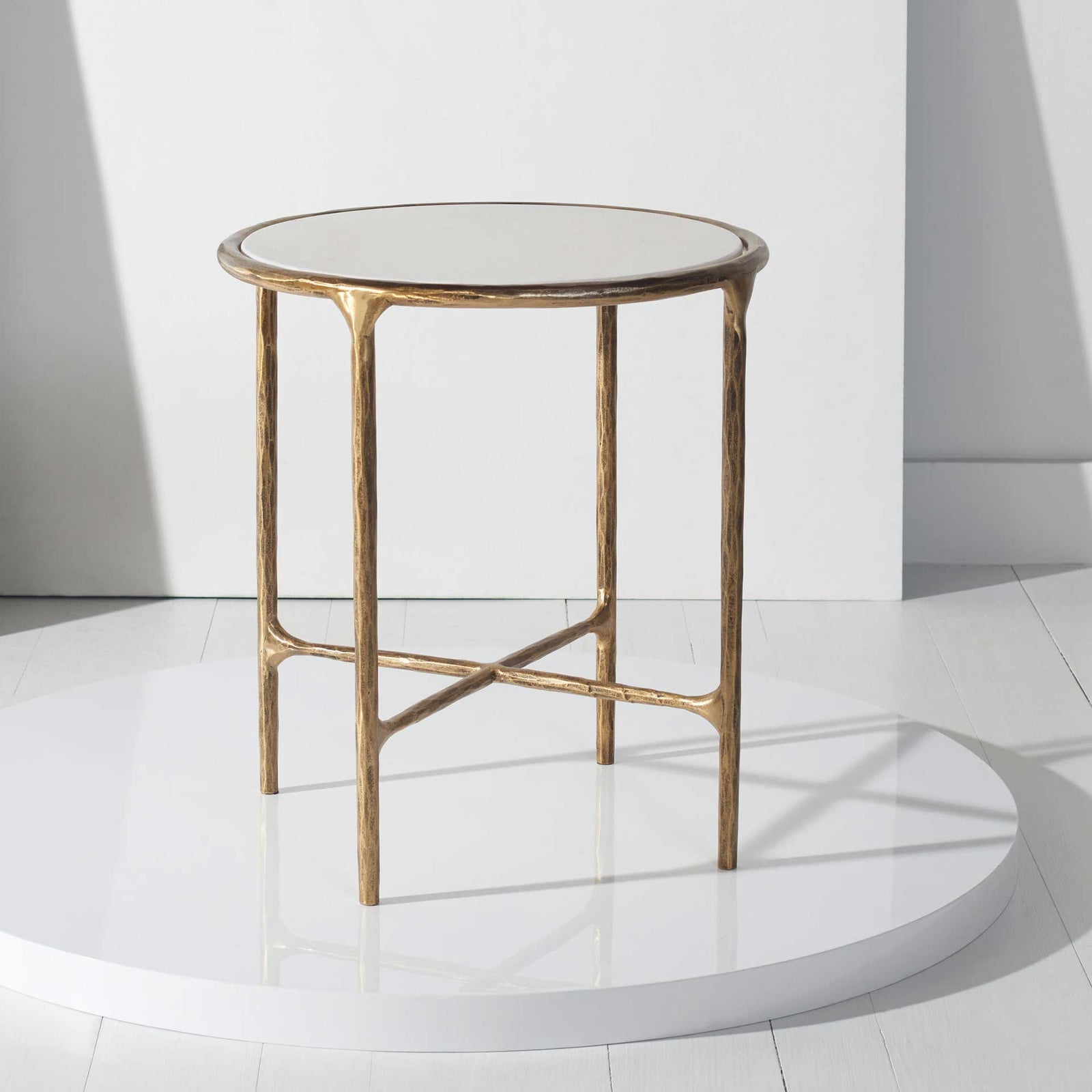 Jenesis Metal Round End Table Brass/White